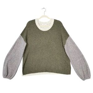 MADEWELL AD040 Green Payton Sweater Colorblock Merino Wool Alpaca SIZE LARGE